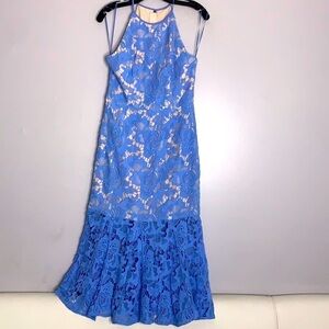 KEEPSAKE The Label sky blue lace trumpet dress midi medium women cocktail